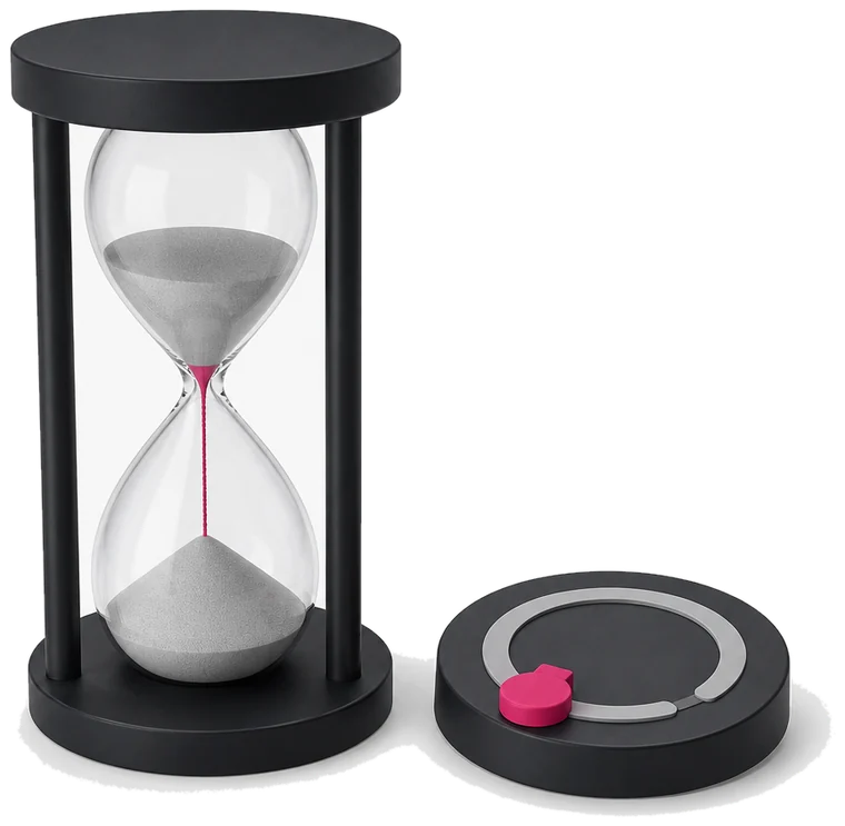 Reloj de arena junto a un control circular de límites